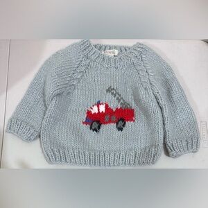 Huggalugs Gray Knit Sweater with Fire Truck